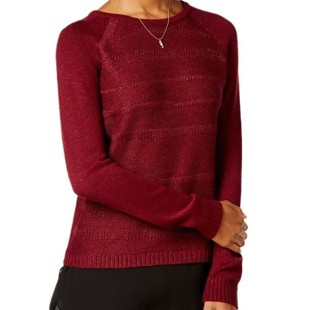 BCX Sweater Size S Bordeaux Knit Top Metallic Burgundy Hi Low Layered Hem Shirt